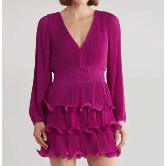 Milly Ryan Pleated Chiffon Dress - Fuchsia / 8 - Picture 1 of 9